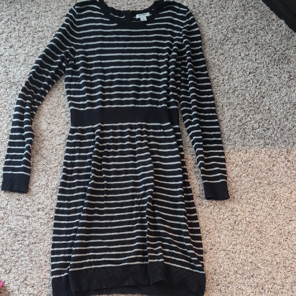 Old Navy Black and White Striped Women's Sweater Dress